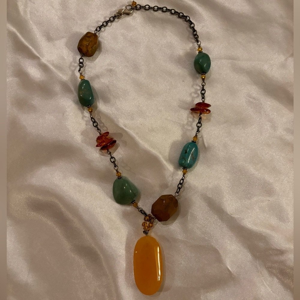 Silpada Designs yellow jade, turquoise, jasper & amber stone necklace